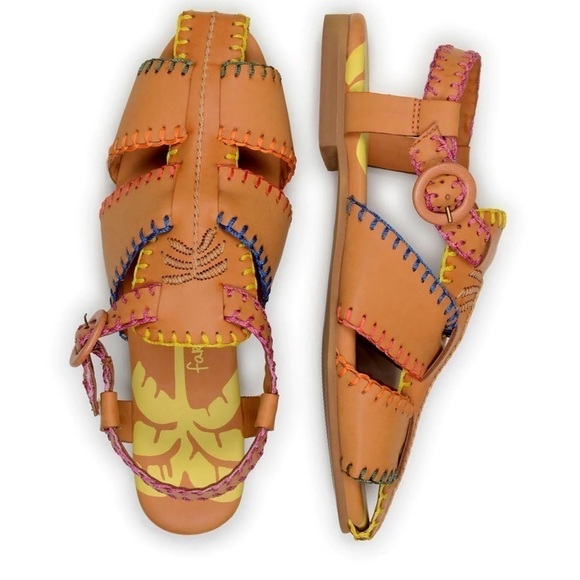 Farm Rio Women's Caramel Palm Tree Sandal Brown Boho Colorful US 6.5 NWT. - Picture 5 of 9